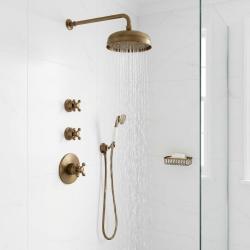 PB Nostalgic built-in shower set with thermostatic mixer and 2 Stop valve - hand shower - rain shower 200mm - Bronze